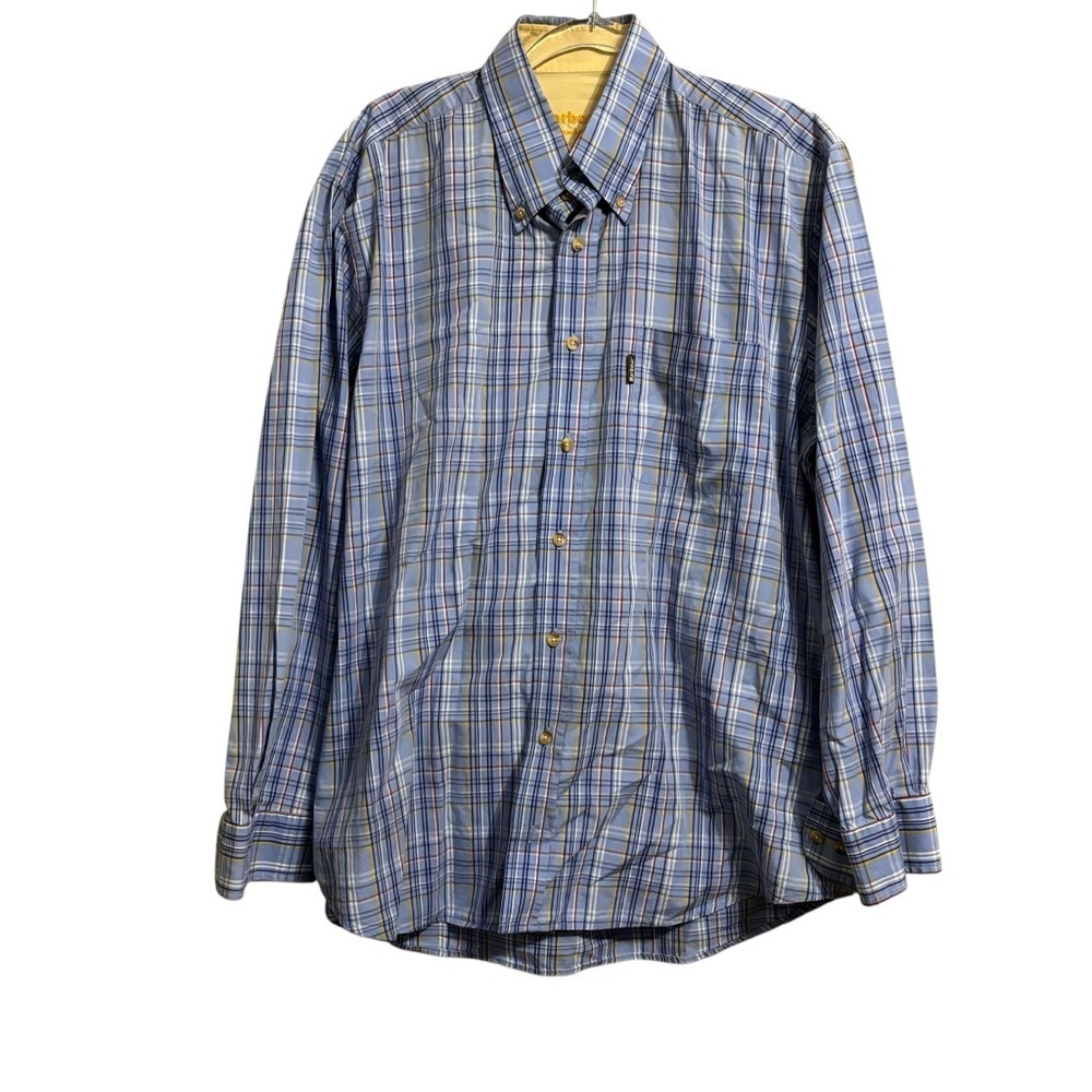 Barbour Sz LG Blue Plaid Button Down Cotton